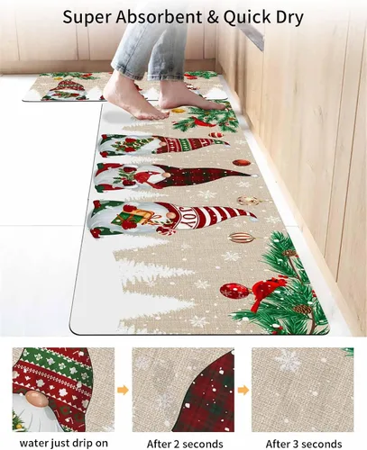 Miniatura 4 de Tapete de baño de Navidad para bañera, antideslizante, de secado rápido y absorbente, tierra de diatomeas, fregadero de cocina, lavable, gnomos