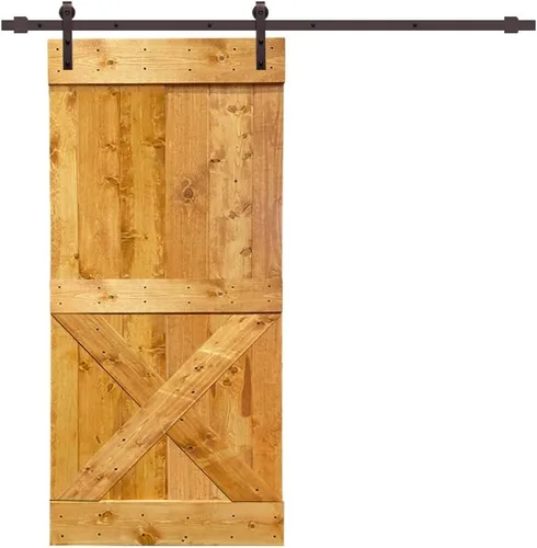 Miniatura 11 de TMS Mini puerta corrediza interior de madera de pino nudosa maciza teñida con kit de herrajes deslizantes (84 x 36 pulgadas, nogal)
