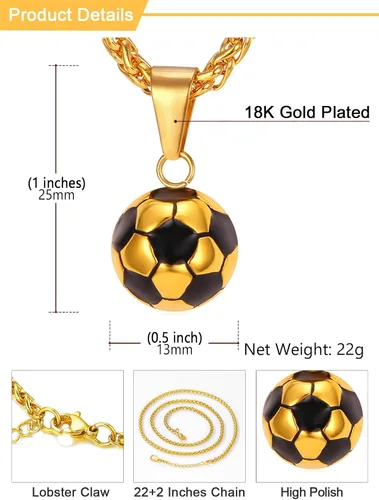 Miniatura 4 de U7 Cadena de fútbol americanobéisbol para hombre, acero inoxidable, chapado en oro de 18 quilates, collar de zapatos deportivos para correr
