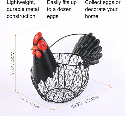 Miniatura 3 de Cesta de huevos de pollo, cestas colectoras de huevos, cesta de alambre metálico para huevos con asa, decoración de pollo de estilo granja, cuenco