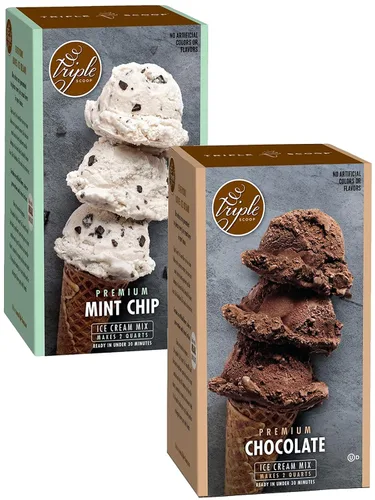 Triple Scoop Muestreador de mezcla de helados, chispas de chocolate y menta, iniciador de helado, uso con máquina de helados casera, sin colores ni