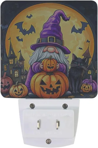 Miniatura 2 de Wusikd Juego de 2 luces nocturnas de gnomos de Halloween, luces LED enchufables con sensor de atardecer a amanecer, lámpara con sensor automático