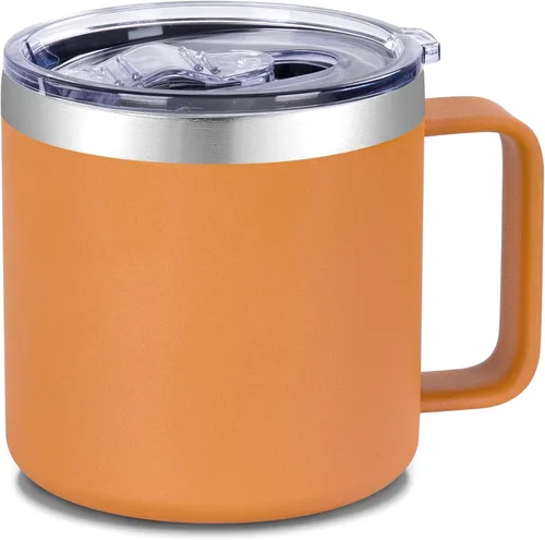 Miniatura 14 de VEGOND Taza de café aislada de 14 onzas con asa, taza de café de viaje de acero inoxidable con tapa, taza de café de metal al vacío de doble pared