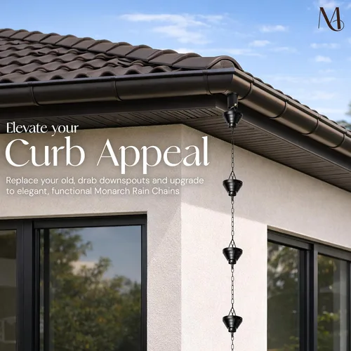 Miniatura 6 de Monarch Rain Chains Cadena de lluvia Siam de aluminio, 8.5 pies con recubrimiento de polvo negro cadena decorativa para canalones, reemplazo