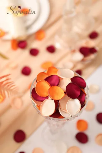 Miniatura 2 de Serwalin 300 piezas de pétalos de rosa de seda, pétalos de flores para bodas, pétalos burdeos, dorados, blancos, pétalos falsos naranjas