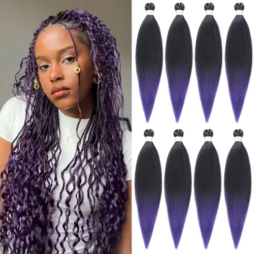 Miniatura 51 de Cabello trenzado preestirado, cabello trenzado degradado de 24 pulgadas, 6 paquetes de ajuste de agua caliente, cabello sintético Yaki profesional