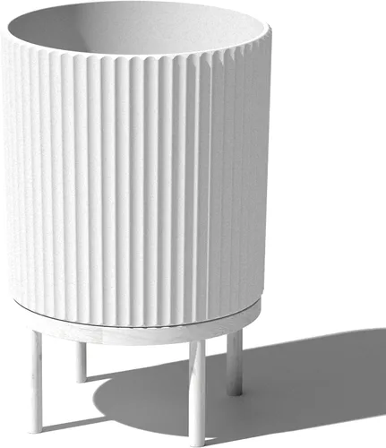 Miniatura 19 de Veradek Demi Series - Maceta redonda con soporte para porche o patio, compuesto de piedra de plástico duradero y soporte de madera, decoración