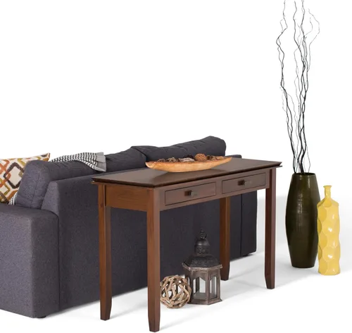 Miniatura 3 de SIMPLIHOME Mesa consola Artisan – Mesa de sofá de madera maciza de 46 pulgadas de ancho en marrón rojizo, mesa de almacenamiento de transición