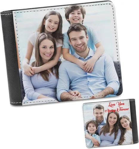 Carteras personalizadas para hombres con foto de doble cara impresión personalizada de cuero billetera de regalo para papá, marido, novio