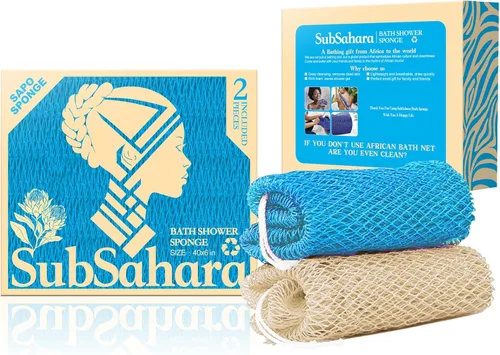 Miniatura 12 de SubSahara Auténtica esponja africana de red – 2 piezas exfoliante exfoliante para todo tipo de piel, esponja de baño para cara y cuerpo, portátil