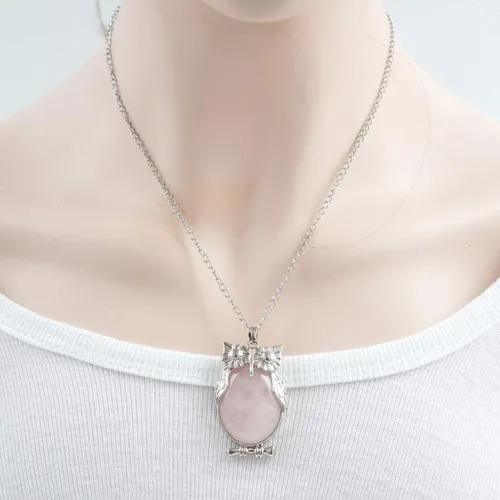 Miniatura 4 de 1pc Real Natural Gemstone Good Luck Owl Pendant Necklace Healing Crystal Stone Quartz Reiki Chakra Energy Rock 18 Inch Chain Jewelry Women Girls Men