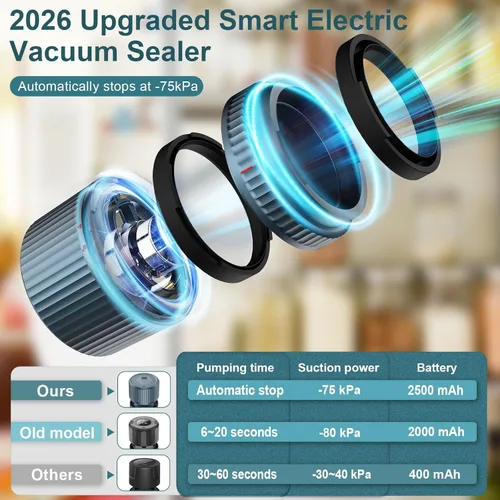 Miniatura 2 de M12 - Sellador al vacío eléctrico para tarros Mason de parada automática - Sellador al vacío de tarros inteligentes actualizado 2025 para tarros