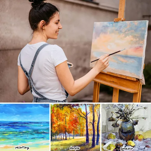 Miniatura 5 de Lienzos para pintura, 40 x 30, 30 x 20, 20 x 15, 8 unidades, lienzos blancos estirados con paletas de bandeja de pintura de pétalos y cinta, lienzos