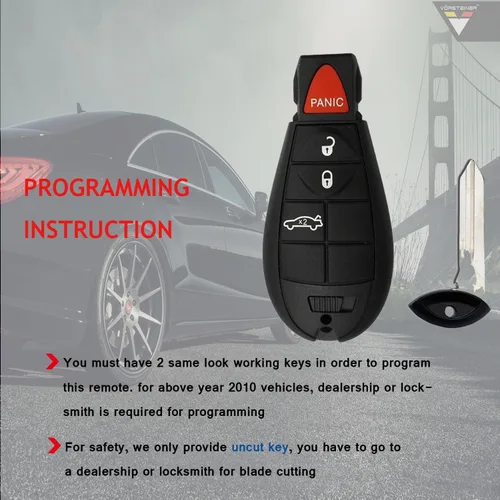 Miniatura 4 de Llavero Mushan M3N5WY783X - Paquete de 2 llaveros remotos con batería sin cortar para Chrysler 300 2008-2010 Fob para Dodge Challenger 2008-2010