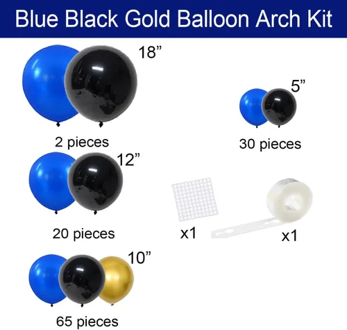 Miniatura 6 de Kit de arco de guirnalda de globos azules y negros dorados, globos azul real y negro dorado para hombres, 30º 40º videojuego, cumpleaños, boda