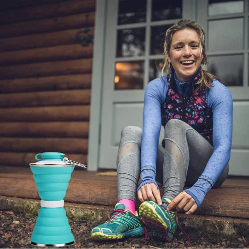 Miniatura 6 de Collapsible Water Bottle, Camping Cup With Carabiner, Reuseable Silicone Foldable Leak Proof Portable Sports Travel Water Bottles For Outdoor, Verde