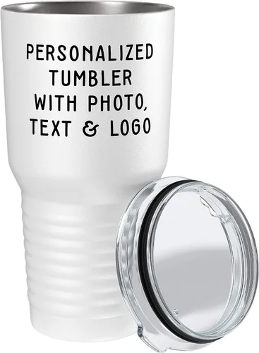 Tazas con fotos personalizadas, vaso blanco de 30 onzas – Añade foto, logotipo, imagen o texto en tazas de café de acero inoxidable, vasos