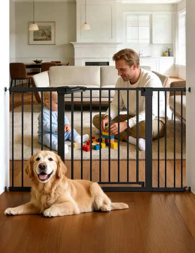 Miniatura 17 de Babelio - Puerta de bebé de 73-109 cm, con cierre automático, fácil de instalar, puerta de seguridad extra ancha para mascotas, Walk Thru