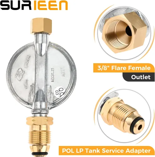Miniatura 3 de Modelo T3 POL Regulador de baja presión de propano, 3/8 "hembra Flare 1/2 "hembra NPT 3/8 "macho NPT adaptador de gas NPT 1/4" macho para barbacoa