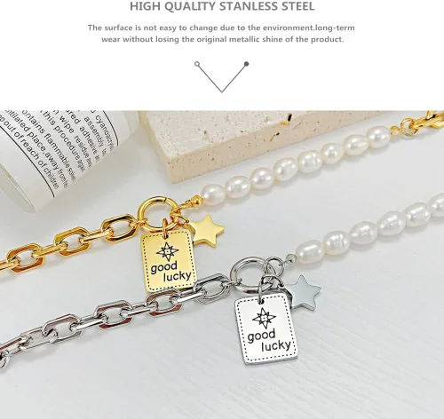 Miniatura 5 de Pulsera para mujer, delicadas pulseras de perlas, pulseras de perlas con dijes de acero inoxidable