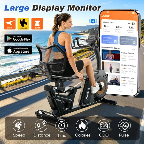 Miniatura 8 de pooboo - Bicicleta reclinada para ejercicios, bicicletas estáticas para el hogar con ejercitador de brazos, bicicleta reclinada magnética