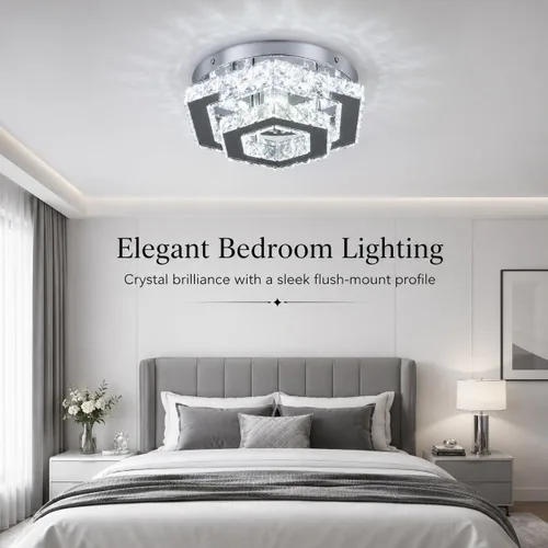 Miniatura 2 de Candelabro LED Moderno de Montaje al Ras Lámpara de Techo Candelabros de Cristal para Sala de Estar Dormitorio Comedor Cocina (6500K Blanco Frío)