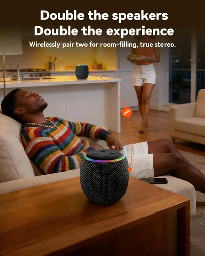 Miniatura 6 de BassBloom Altavoz Bluetooth portátil Room 3, IPX6 impermeable, emparejamiento TWS, potente sonido estéreo JIKE BASS de 12 W con luces RGB, Bluetooth