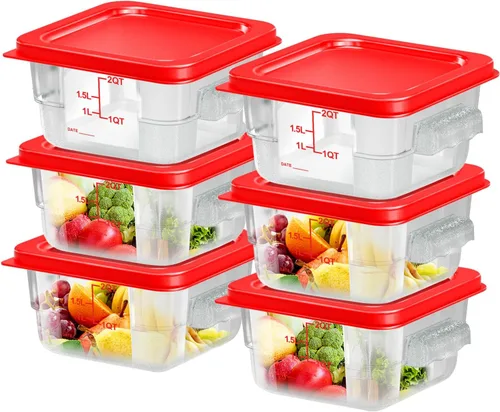 Miniatura 10 de 6 piezas recipientes de almacenamiento de alimentos de 2 cuartos con tapa, recipientes de almacenamiento comercial cuadrados transparentes con asa