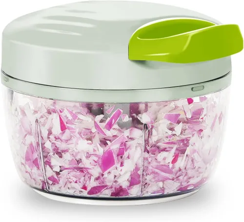 Procesador manual de alimentos y picador de verduras, color verde, 2.3 tazas, mini picador de cocina para cebolla, ajo, verduras con 3 cuchillas de
