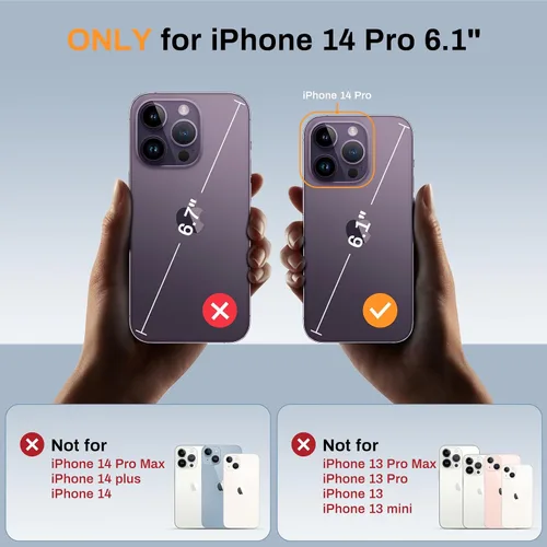 Miniatura 2 de Funda para iPhone 14 Pro, protección contra caídas de grado militar, compatible con MagSafe, soporte integrado y protector de lente de cámara, funda