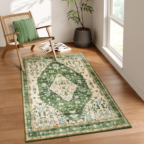 Miniatura 47 de Lahome Alfombra tribal bohemia de 2 x 3 pies, alfombra verde pequeña para entrada, suave, antideslizante, lavable, alfombra de baño bohemia de pelo