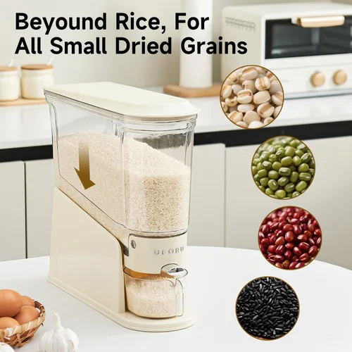 Miniatura 8 de UFORU Dispensador de arroz de 11 libras, recipiente de almacenamiento de arroz delgado para espacios pequeños, dispensador de alimentos secos