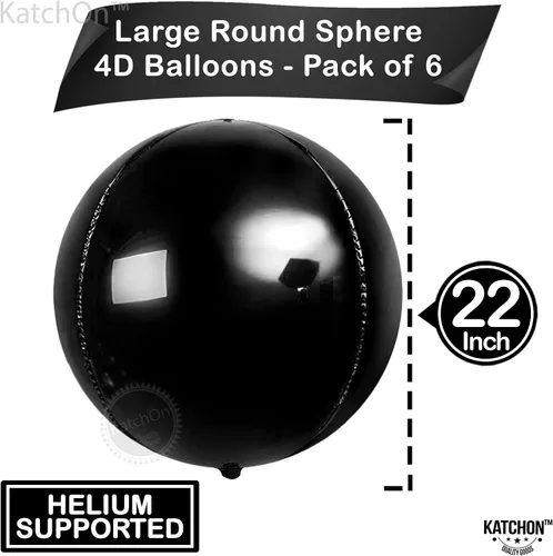 Miniatura 3 de KatchOn, Globos de aluminio negros de 22 pulgadas, paquete de 6 Globos grandes de Mylar 4D para decoraciones de cumpleaños negras, decoraciones