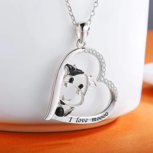 Miniatura 2 de Collar de vaca de plata de ley 925 con colgante de vaca, joyería con estampado de vaca para mujer, regalos de cumpleaños