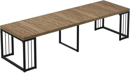 Miniatura 8 de KEIKI Mesa de comedor plegable extensible de 23.62 a 118 pulgadas de largo para 2 a 10 personas, muebles de madera moderna y rústica rectangular
