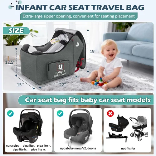 Miniatura 2 de RAINSMORE Bolsa de viaje para asiento de automóvil infantil para avión, compatible con todos los asientos de automóvil Nuna Pipa y base Chicco Gris