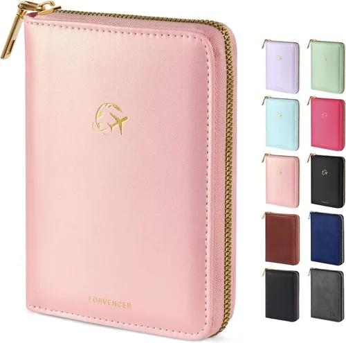 Miniatura 17 de Forvencer Funda para pasaporte con cierre de cremallera seguro, cartera de pasaporte premium para viajes, bonita funda de tarjeta de bloqueo RFID