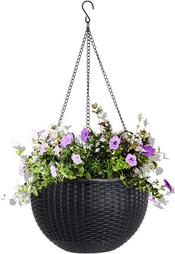Vencer VF-050B - Cesta colgante redonda de resina de 11 pulgadas, indicador de agua, maceta decorativa moderna para todas las plantas de casa, color