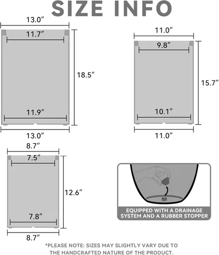 Miniatura 2 de Kante Juego de 3 macetas rectangulares de hormigón de 18.5 pulgadas, 15.7 pulgadas, 12.6 pulgadas de alto, macetas ligeras para interiores