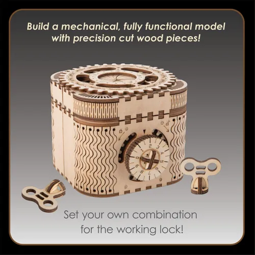 Miniatura 5 de MindWare Gearjits: Treasure Box - Rompecabezas de construcción 3D de madera de 158 piezas para adolescentes y adultos - Modelo de construcción