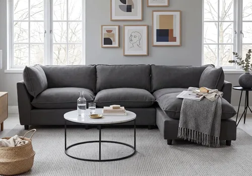 Miniatura 23 de Iroomy Oversized Modular Sectional Sofa, Chenille Cloud Couch, Deep Comfy Seat, 4-Seater Sofas, Couches, Living Room, Beige