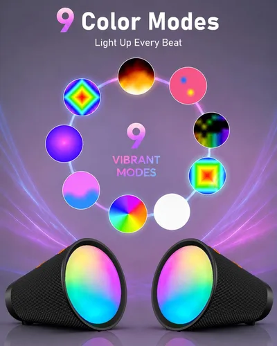 Miniatura 3 de Altavoz Bluetooth portátil inalámbrico con 9 luces de color, tiempo de reproducción de 20 horas, emparejamiento estéreo, graves profundos, IPX6 Negro
