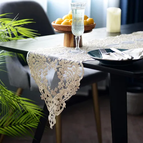 Miniatura 10 de SUTAVIA Camino de mesa de encaje bordado, pañuelo clásico rectangular de macramé, para cocina, comedor, mesa de café, bufanda de mantel y banquete