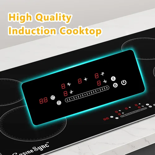 Miniatura 9 de Placa de inducción de 36 pulgadas, estufa eléctrica integrada de 5 quemadores, 10800 W de alto rendimiento 240 V cableado, control táctil