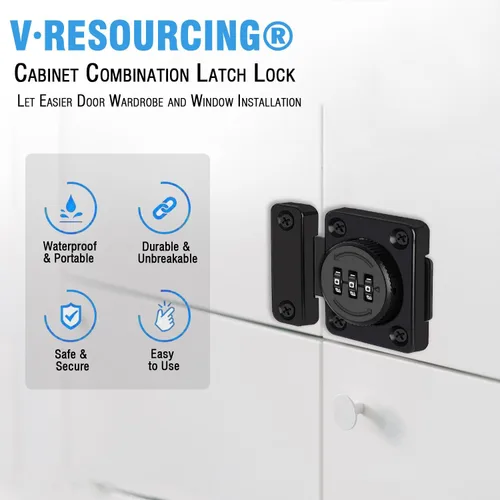 Miniatura 2 de VRESOURCING - Cerradura de cerradura de 3 dígitos con contraseña, pestillo de combinación para puerta unidireccional, cajón, archivador de oficina
