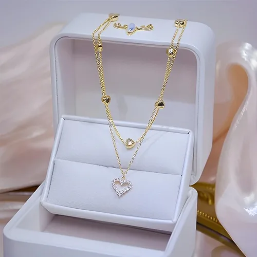 Miniatura 5 de Collar de corazón de oro para mujer, colgante de corazón para niñas, collar de moda para adolescentes, joyería chapada en oro real de 14 quilates