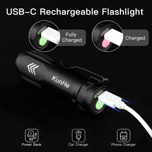 Miniatura 5 de KunHe Paquete de 5 Mini Linternas Recargables a Granel USB-C Pequeñas Linternas de Alto Lúmen con Clip Portátil de Bolsillo para EDC, Uso Doméstico