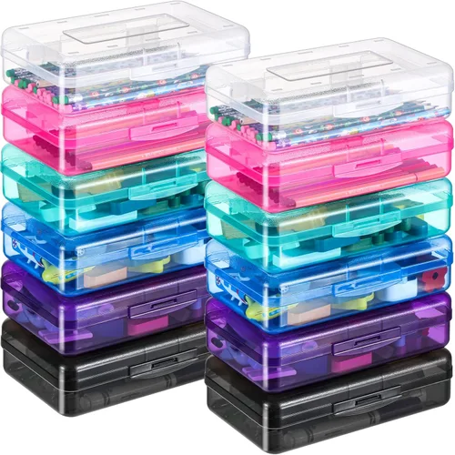 Miniatura 9 de Fainne 24 unidades de cajas de lápices para la escuela, caja de lápices de plástico transparente grande, caja de crayones de plástico a granel