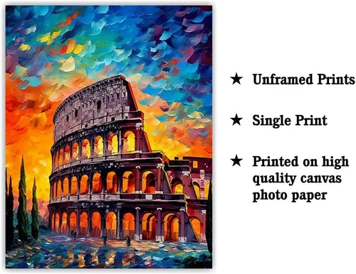 Miniatura 2 de Bestbuddy Pet 8 x 10 sin marco noche estrellada Roma, Coliseo, gladiador, hito histórico, Italia, gira mundial, pintura al óleo familiar, póster
