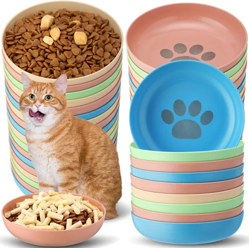 Miniatura 7 de Tioncy 24 cuencos de comida para gatos de 5.5 pulgadas, para aliviar la fatiga, plato de comida para gatos poco profundo y ancho para mascotas, Four